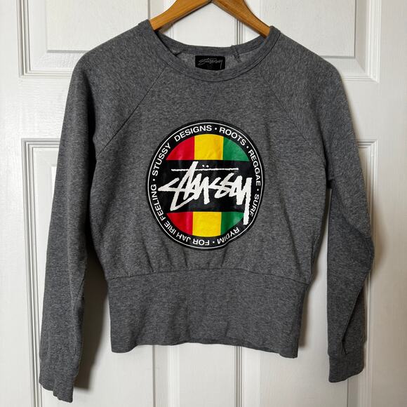 Stussy logo crewneck long sleeve sweatshirt grey women’s  XS - Picture 1 of 6
